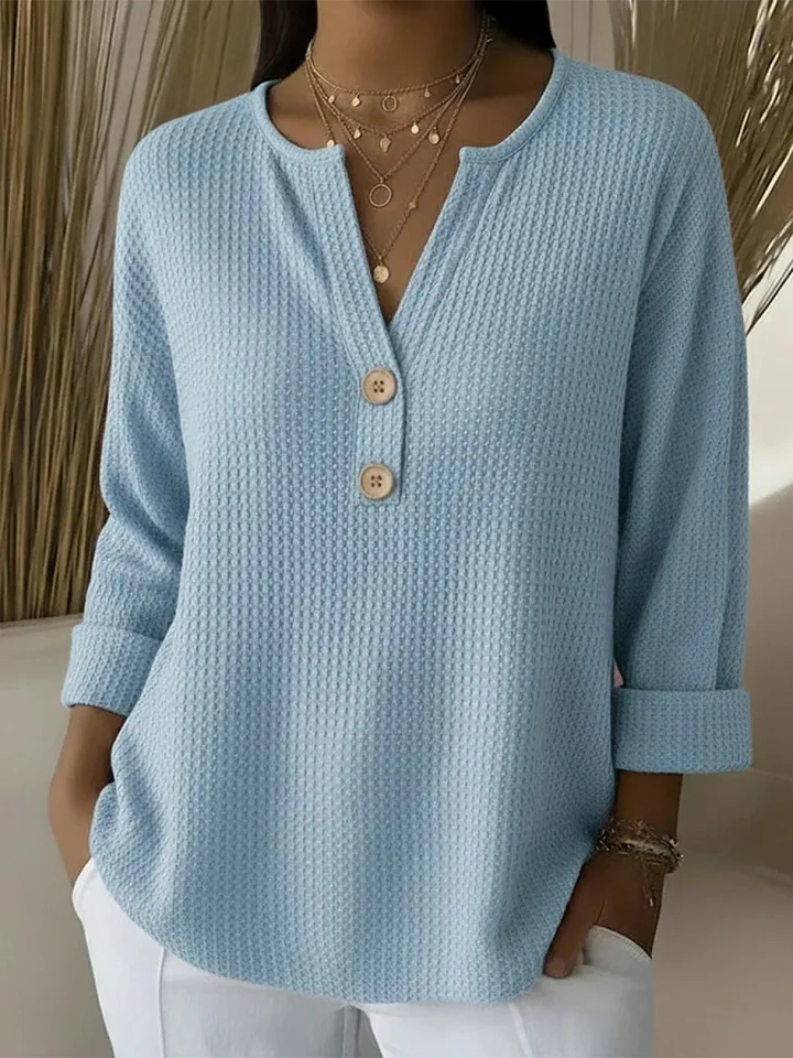 Elena | T-shirt Henley rayé à boutons