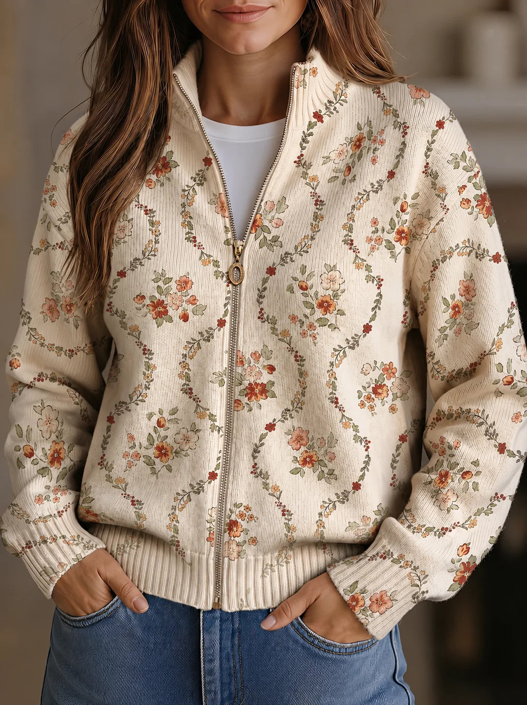 Wrenna™ | Cardigan à fermeture éclair à fleurs des champs
