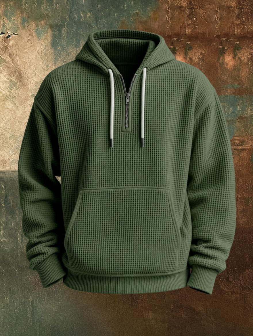 Caleb™ | Chandail à capuchon en tricot gaufré à demi-zip