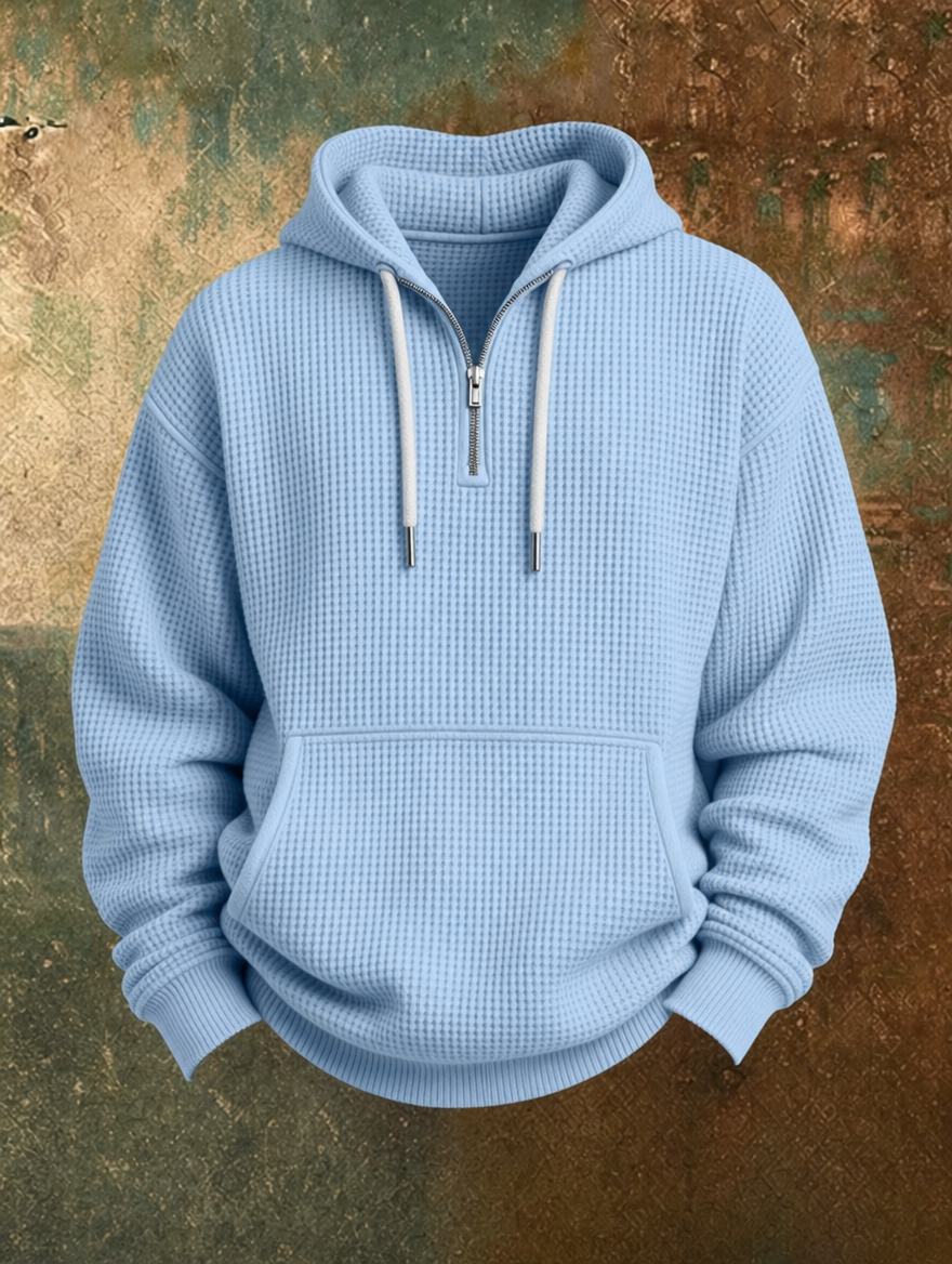 Caleb™ | Chandail à capuchon en tricot gaufré à demi-zip
