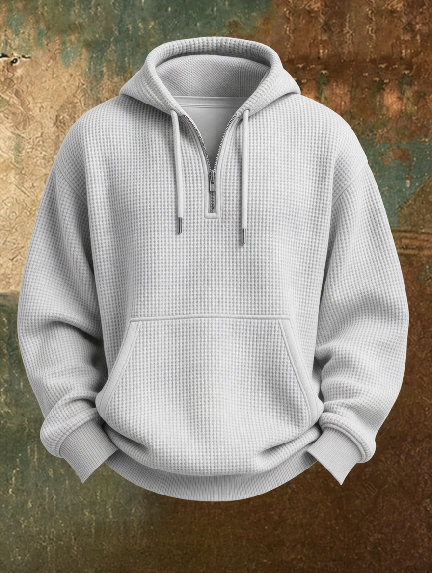 Caleb™ | Chandail à capuchon en tricot gaufré à demi-zip