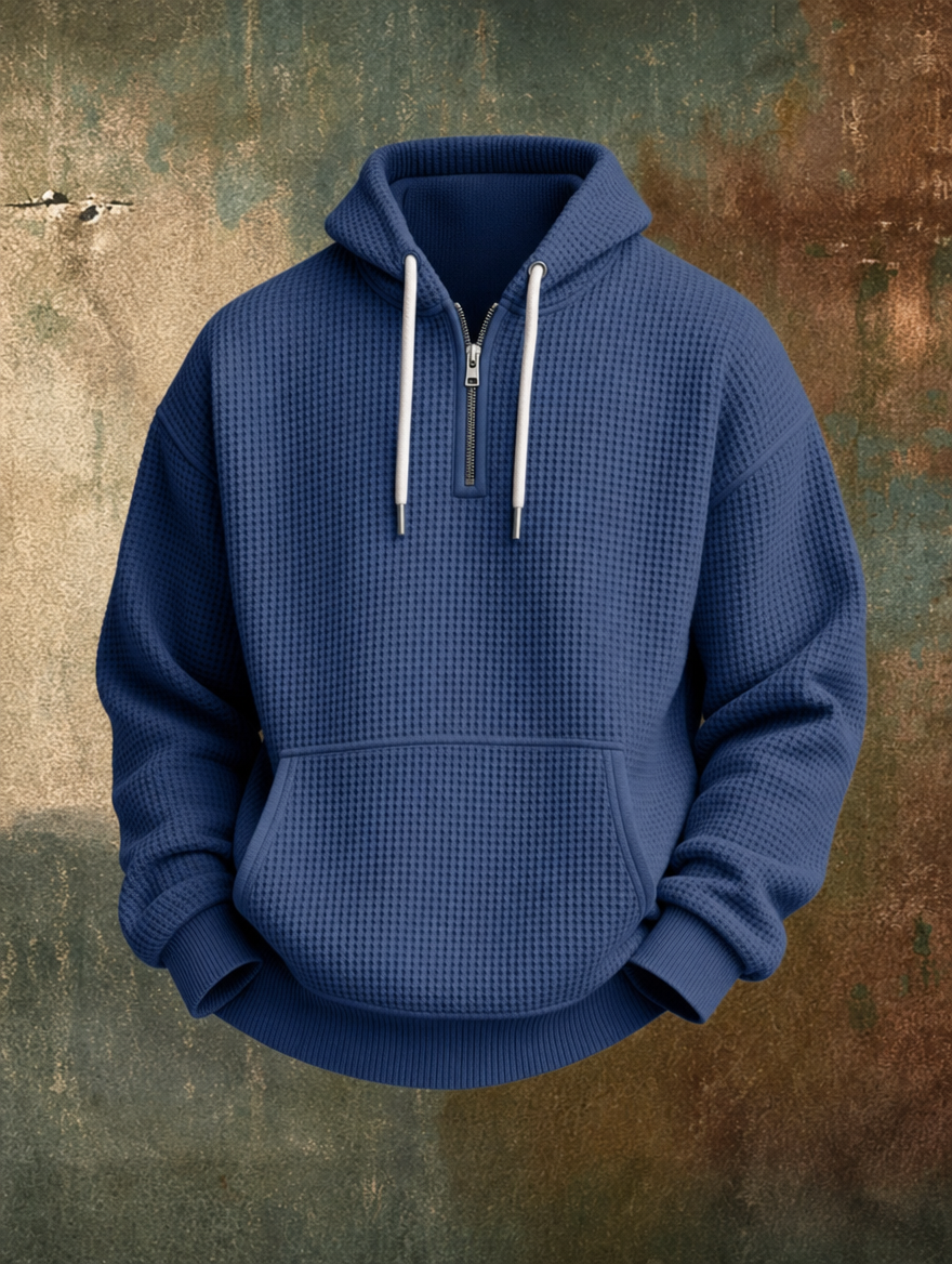 Caleb™ | Chandail à capuchon en tricot gaufré à demi-zip