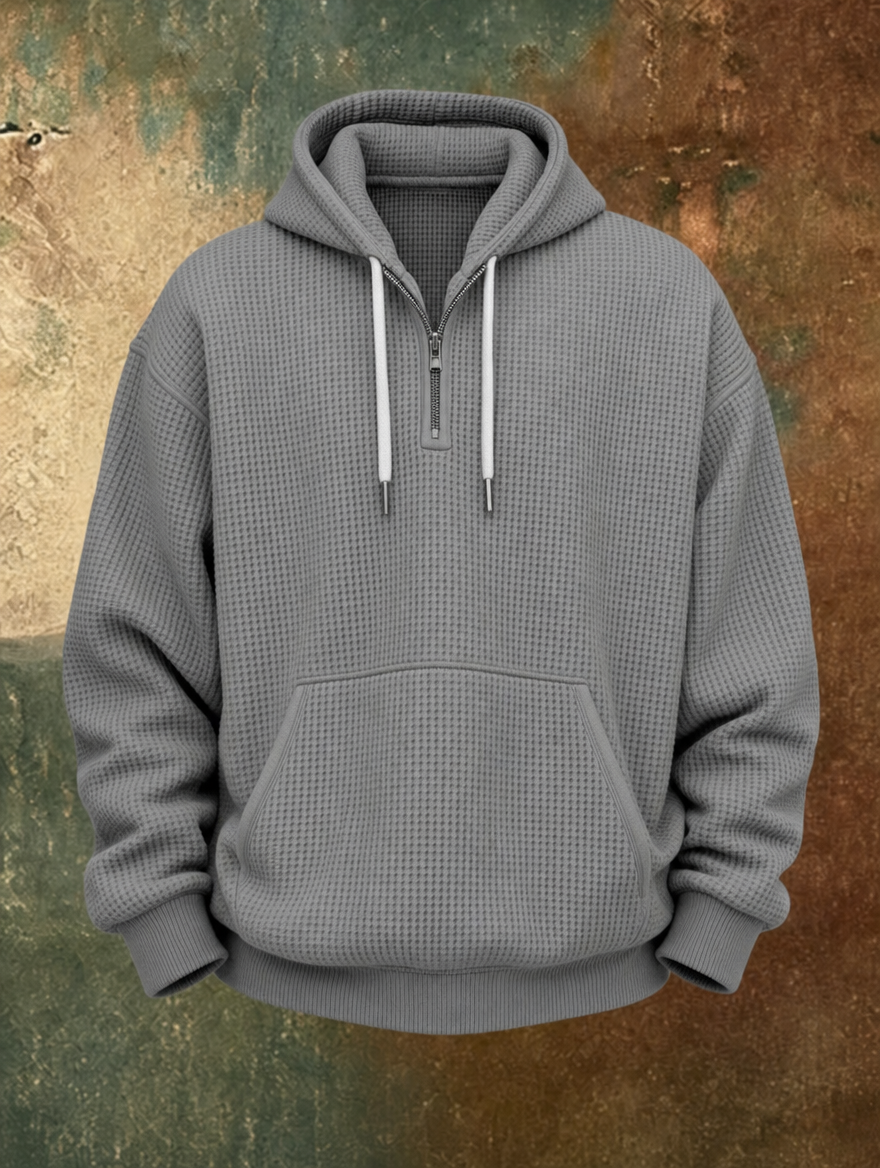 Caleb™ | Chandail à capuchon en tricot gaufré à demi-zip