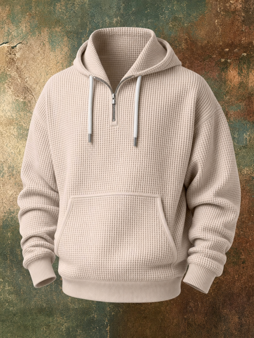 Caleb™ | Chandail à capuchon en tricot gaufré à demi-zip