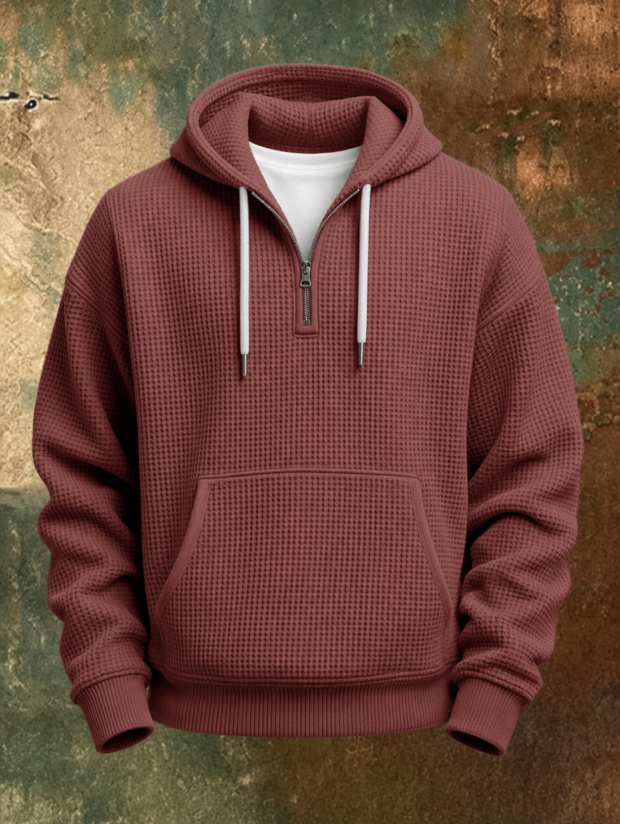 Caleb™ | Chandail à capuchon en tricot gaufré à demi-zip