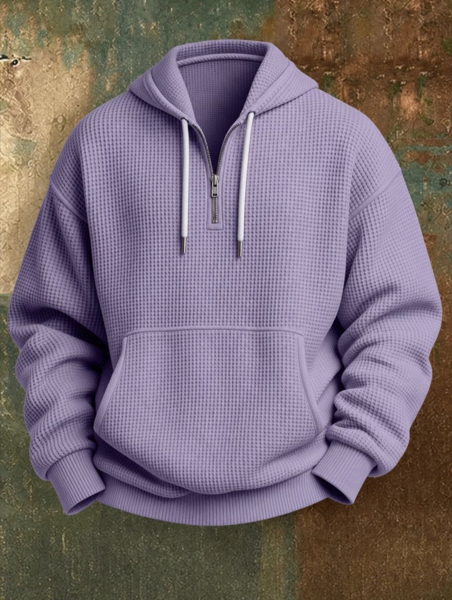 Caleb™ | Chandail à capuchon en tricot gaufré à demi-zip