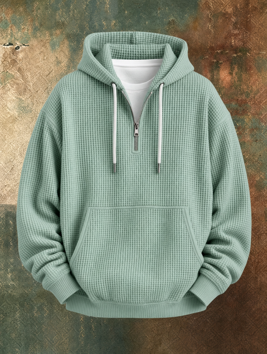 Caleb™ | Chandail à capuchon en tricot gaufré à demi-zip