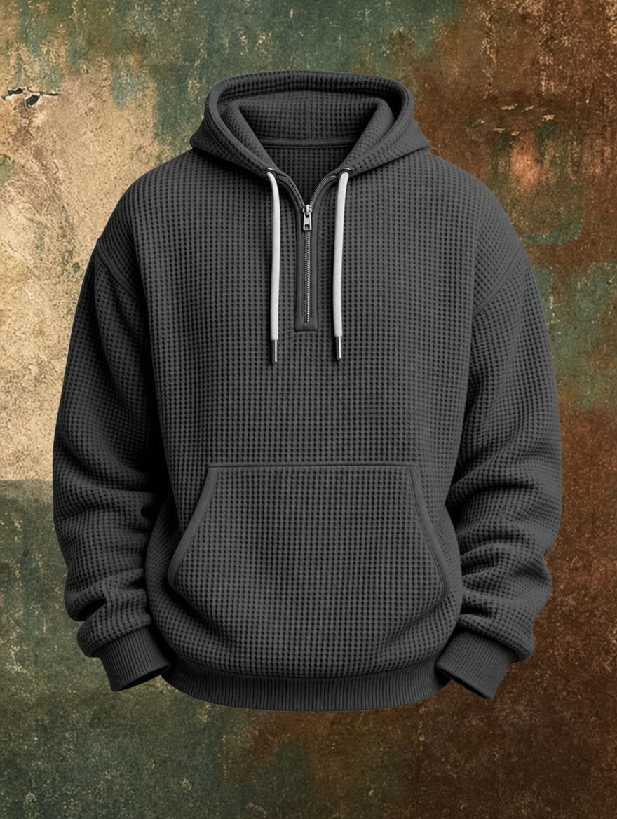 Caleb™ | Chandail à capuchon en tricot gaufré à demi-zip