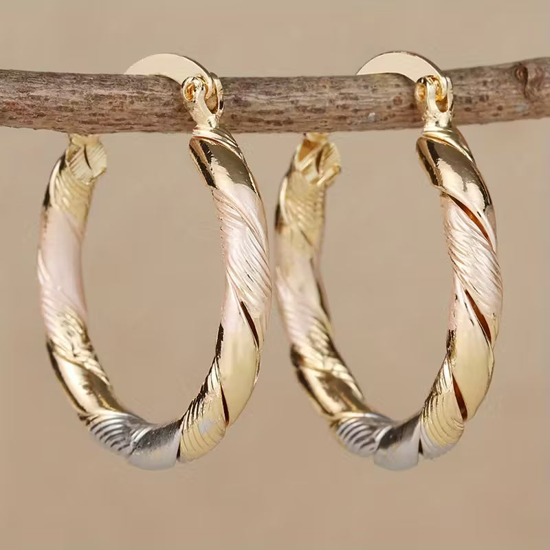 Boucles d'oreilles anneaux ronds vintage or, argent et rose