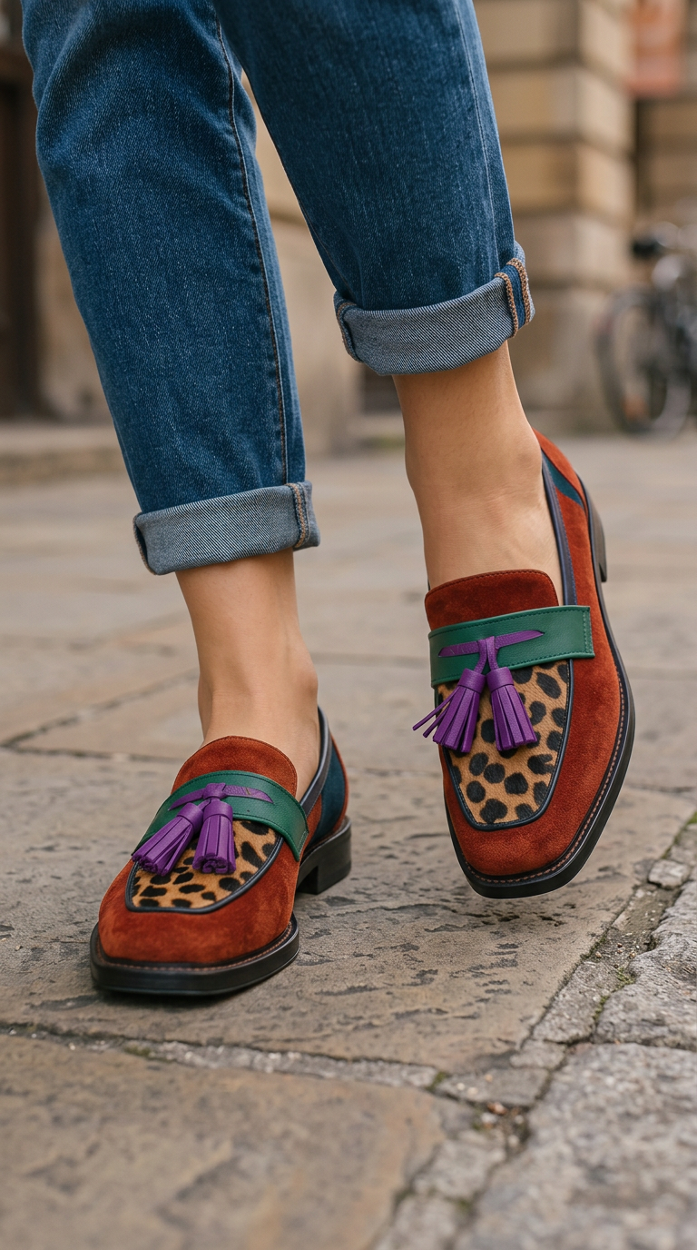 Mathilde | Mocassin color-block effet suède et léopard