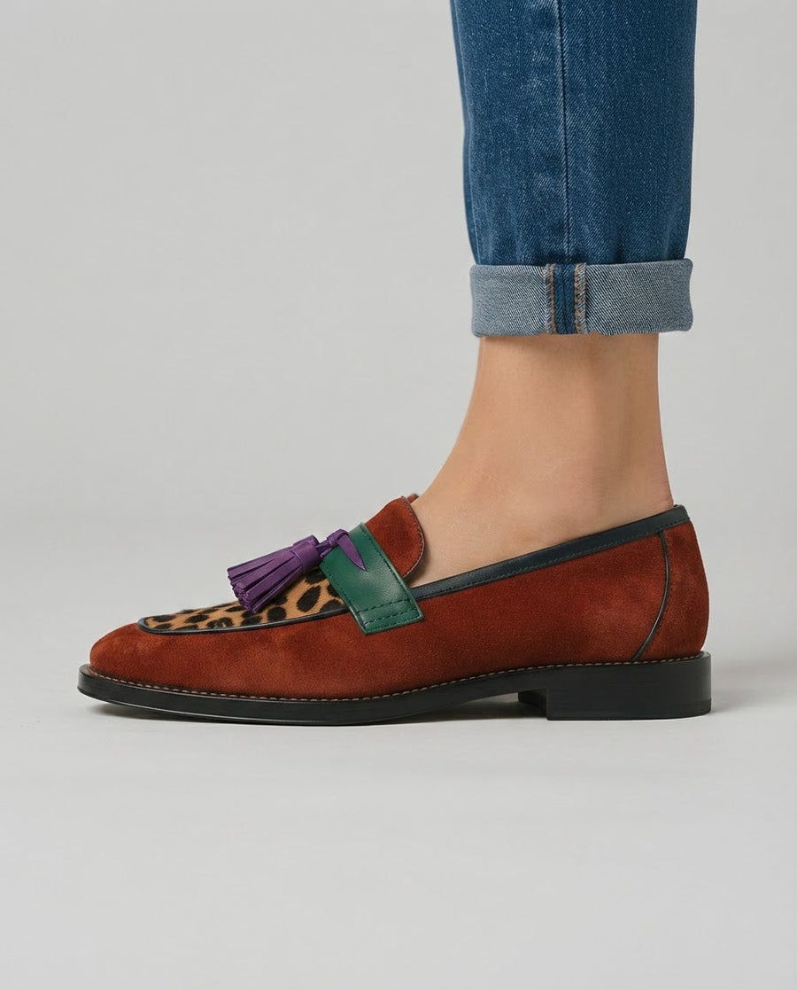 Mathilde | Mocassin color-block effet suède et léopard