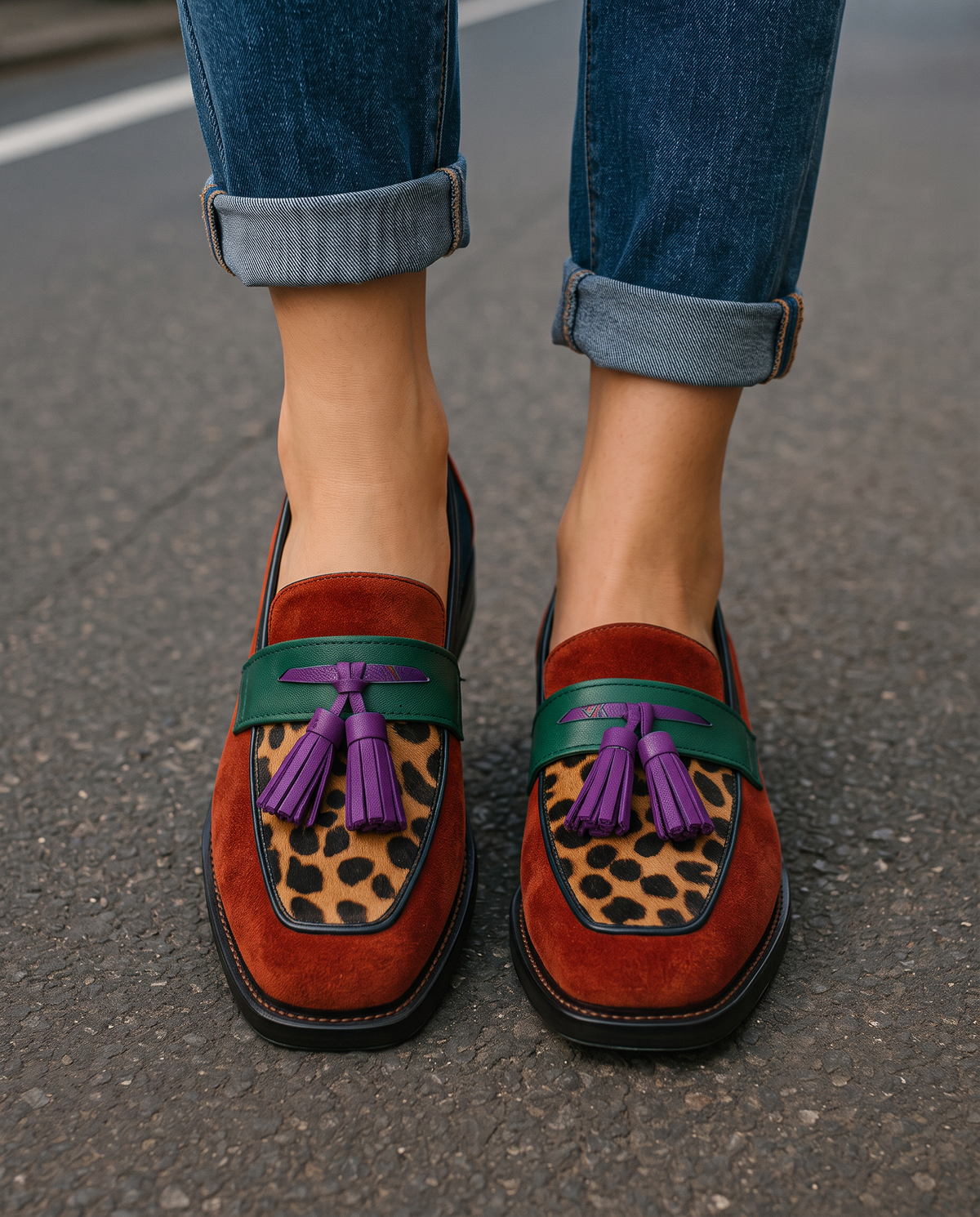 Mathilde | Mocassin color-block effet suède et léopard