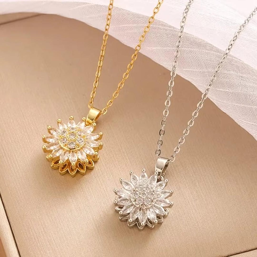 Ensemble collier et boucles d'oreilles Tournesol zircon argent tendance