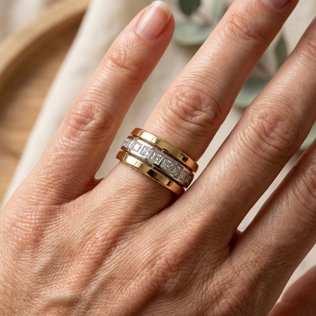 Bague bicolore à zircons