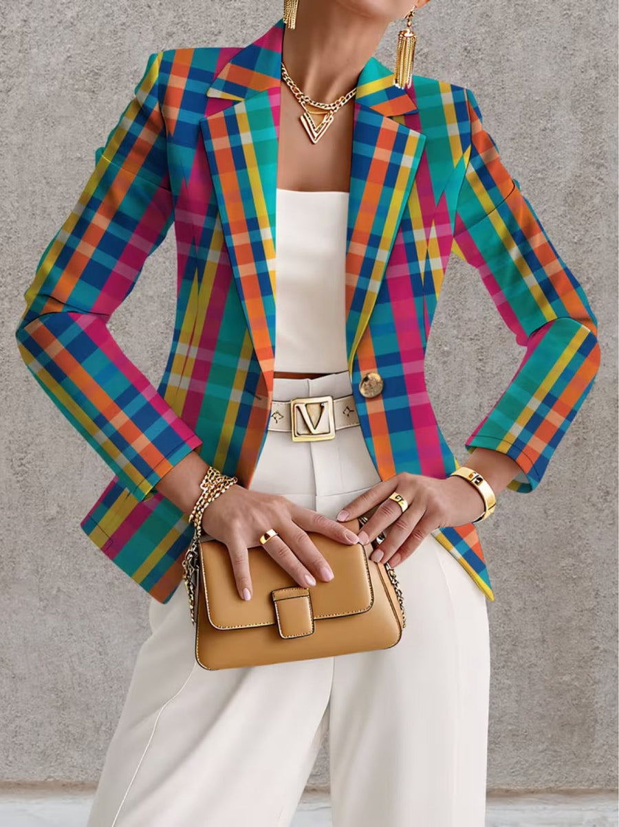 Rosaline™ | Blazer à carreaux arc-en-ciel