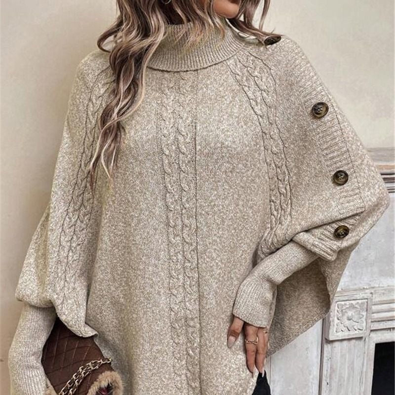 Céleste | Pull-cape élégant à col roulé et ourlet asymétrique