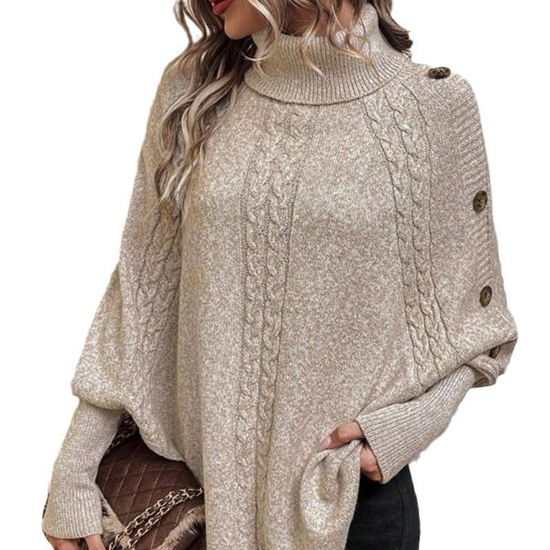 Céleste | Pull-cape élégant à col roulé et ourlet asymétrique
