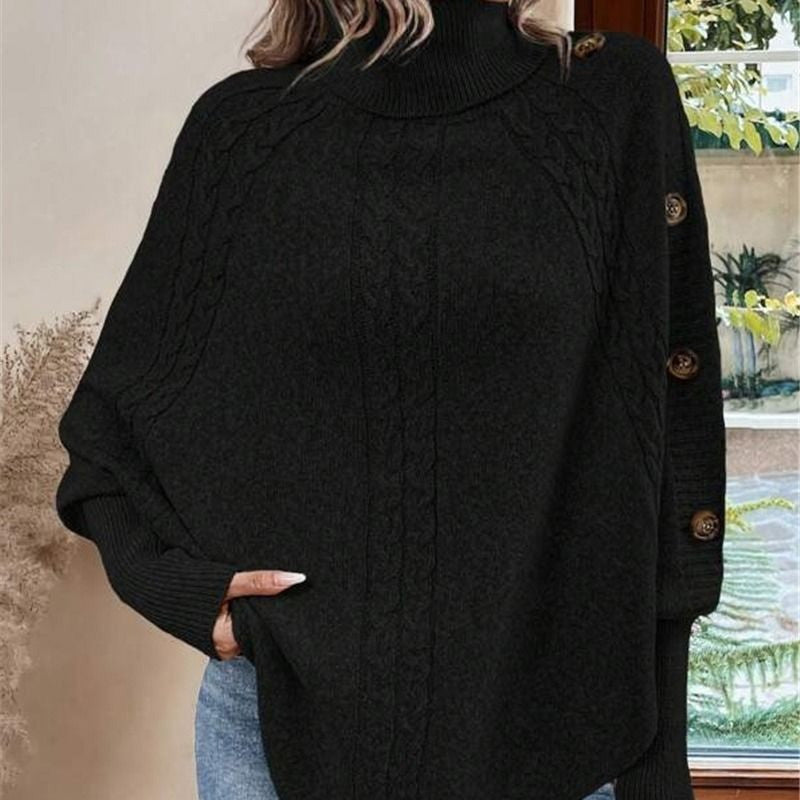 Céleste | Pull-cape élégant à col roulé et ourlet asymétrique