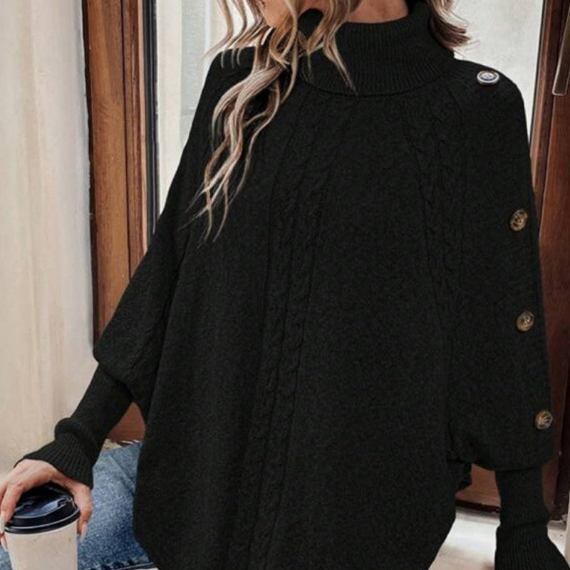 Céleste | Pull-cape élégant à col roulé et ourlet asymétrique