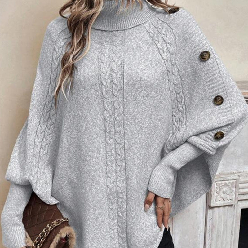 Céleste | Pull-cape élégant à col roulé et ourlet asymétrique