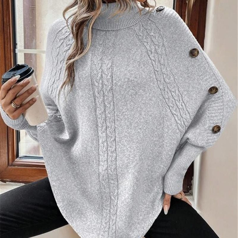 Céleste | Pull-cape élégant à col roulé et ourlet asymétrique