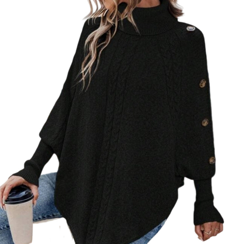 Céleste | Pull-cape élégant à col roulé et ourlet asymétrique