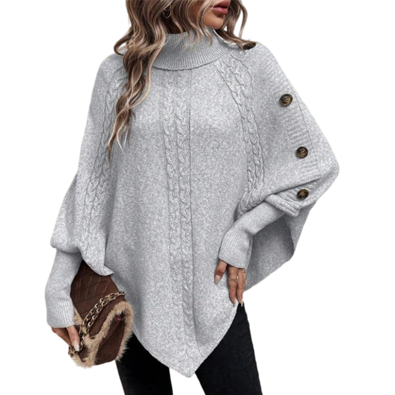 Céleste | Pull-cape élégant à col roulé et ourlet asymétrique