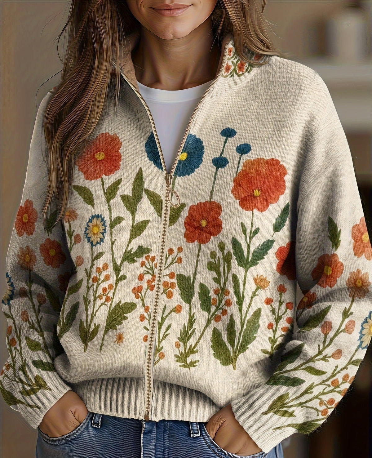 Wrenna™ | Cardigan à fermeture éclair à fleurs des champs
