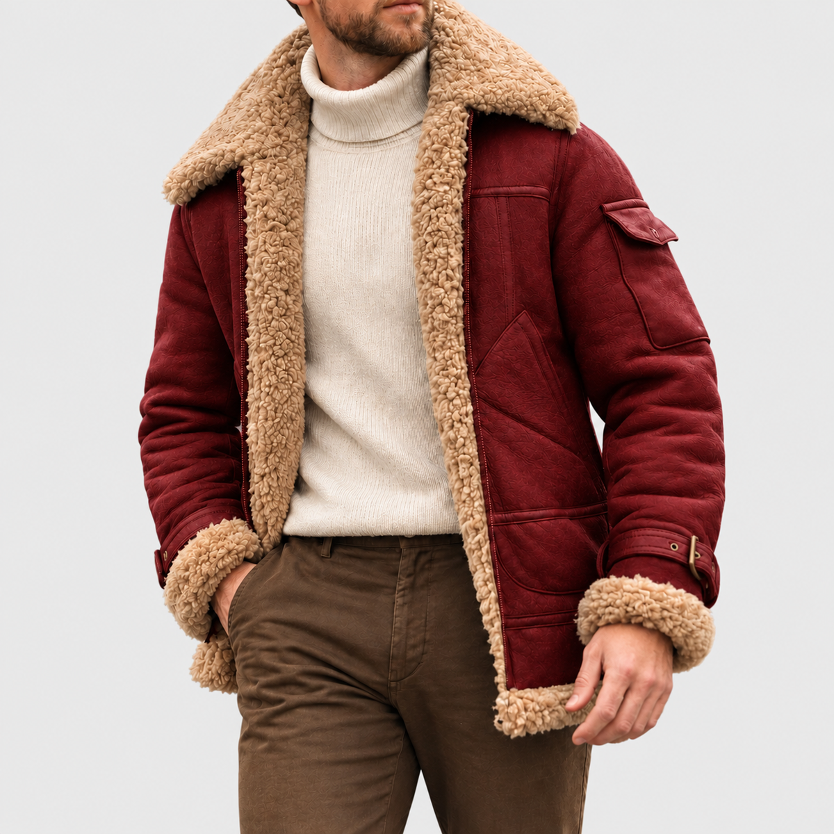 Zeno | Blouson aviateur effet suède avec col en sherpa
