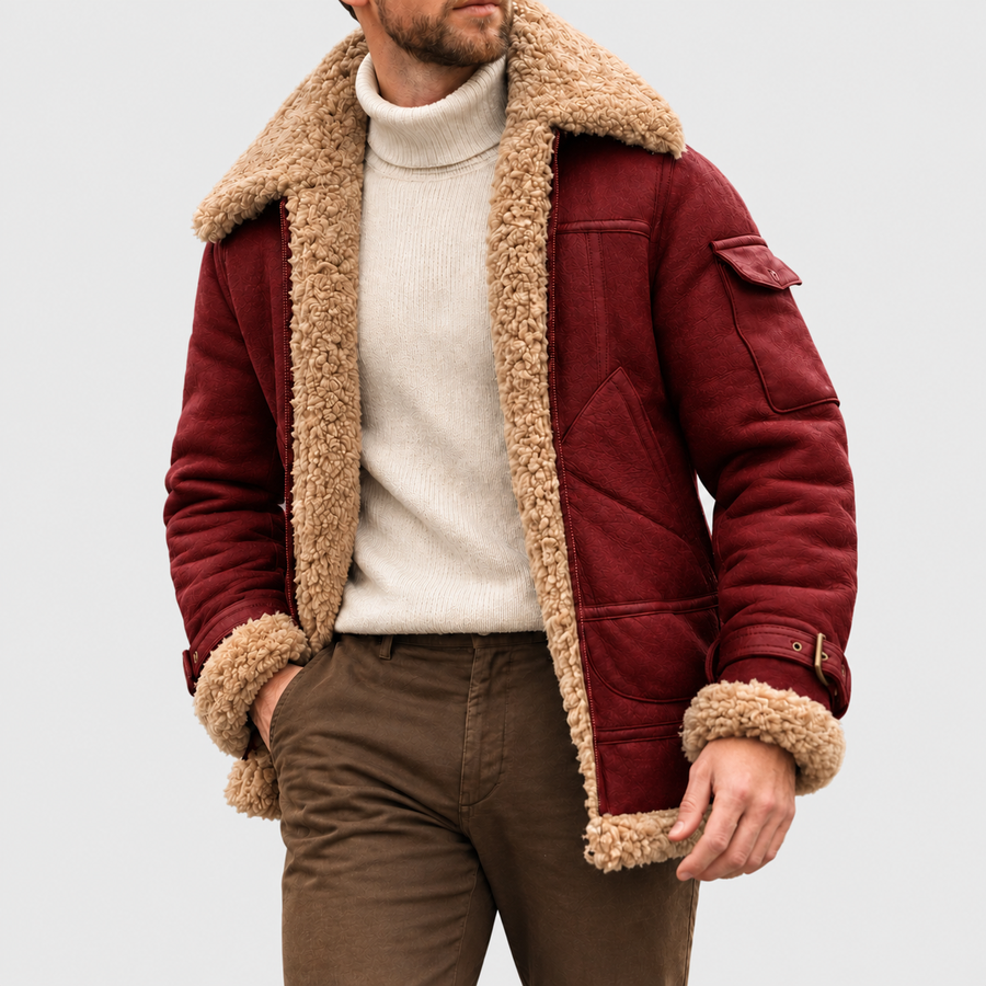 Zeno | Blouson aviateur effet suède avec col en sherpa
