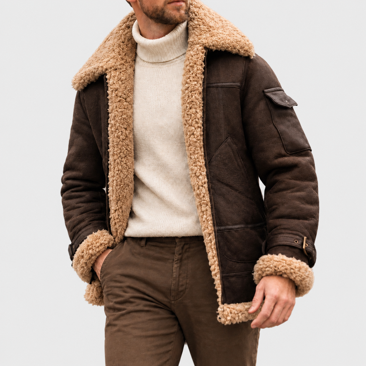 Zeno | Blouson aviateur effet suède avec col en sherpa