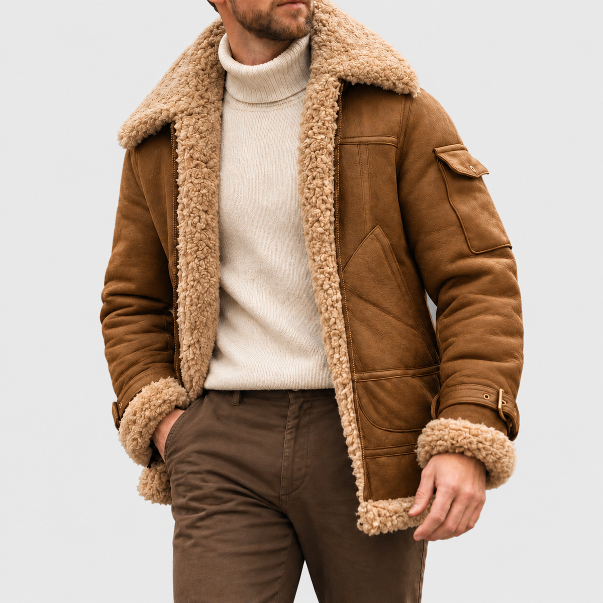 Zeno | Blouson aviateur effet suède avec col en sherpa