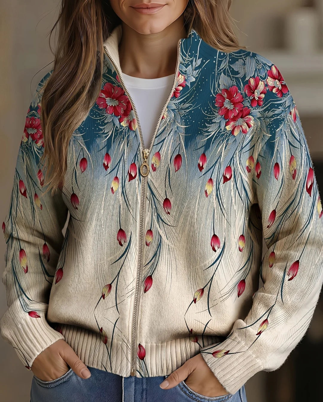 Wrenna™ | Cardigan à fermeture éclair à fleurs des champs